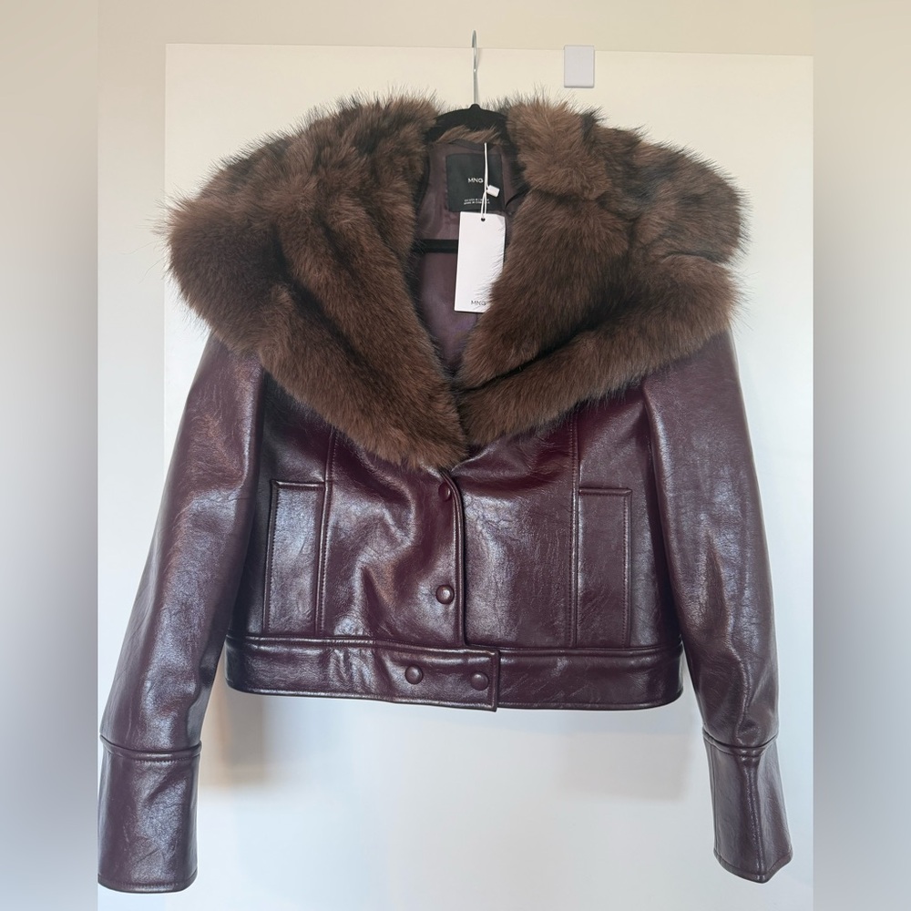 Mango faux-leather with faux fur collar coat - Picture 2 of 10